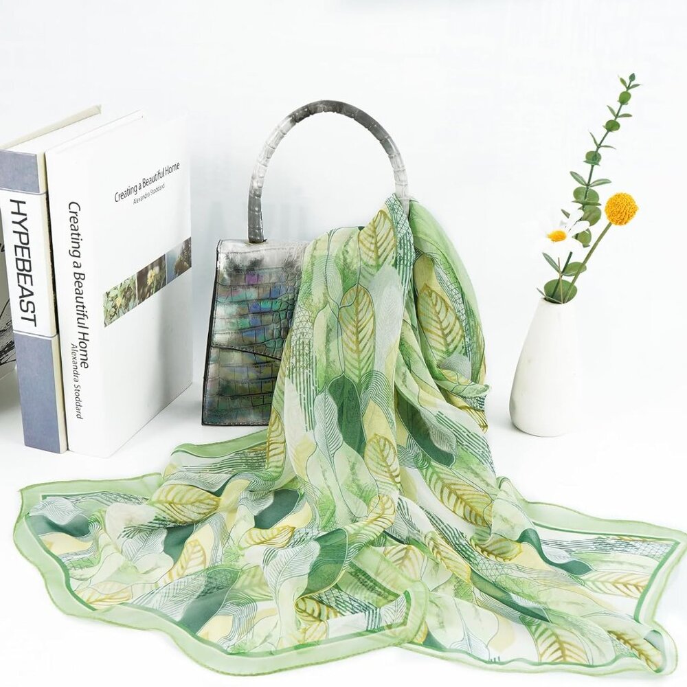 Herebuy - Unique Women's Floral Scarves: Chiffon Flowers & Birds Printed Scarf - Picture 4 of 7